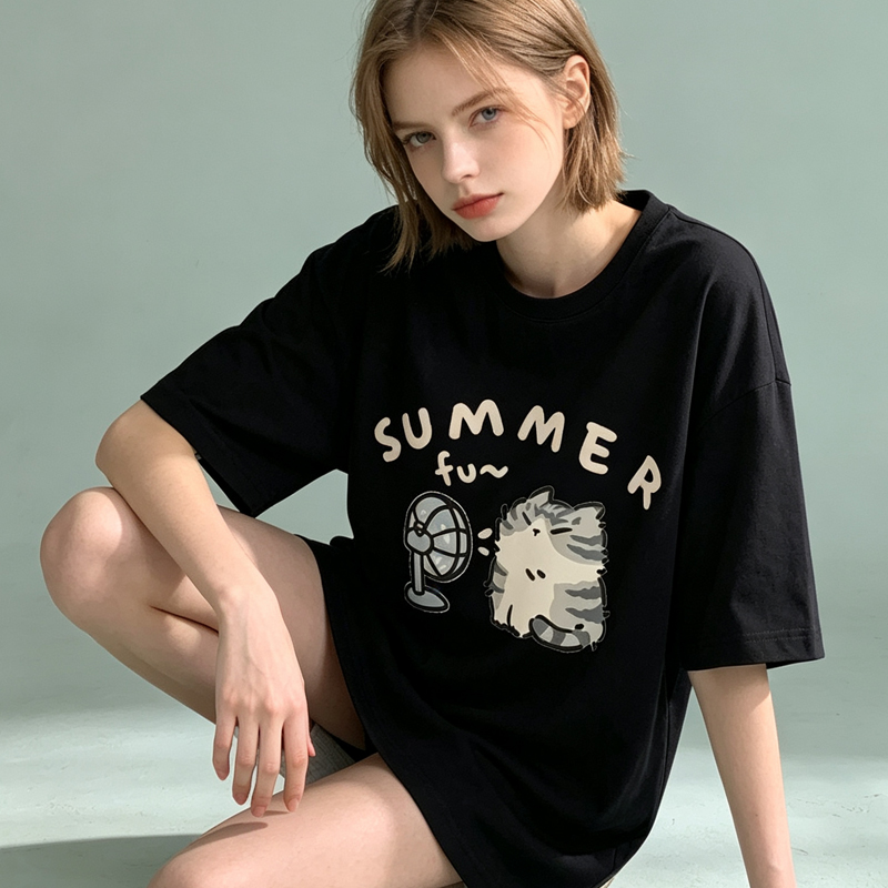 Fashion Street Cat - Koreanisches T-Shirt für Damen, bedruckt, modisch,