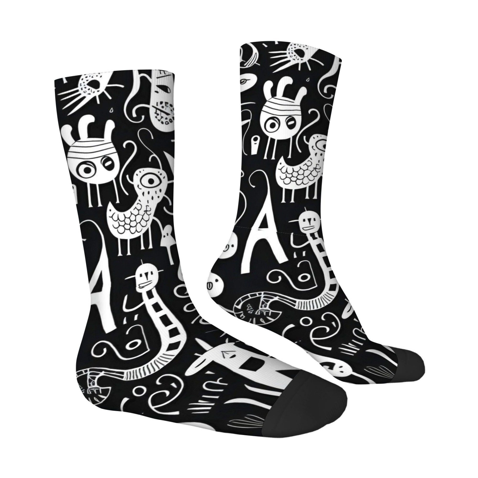 Street Fashion Youtube - Schwarz-weiße Graffiti-Socken mit ausgefallenem Print für