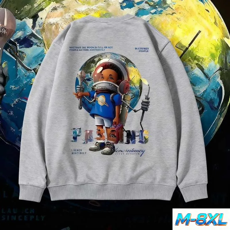 Street Fashion For Boy - Cartoon-Astronauten-Muster, kleiner Junge, bedruckt, lockeres Sweatshirt,