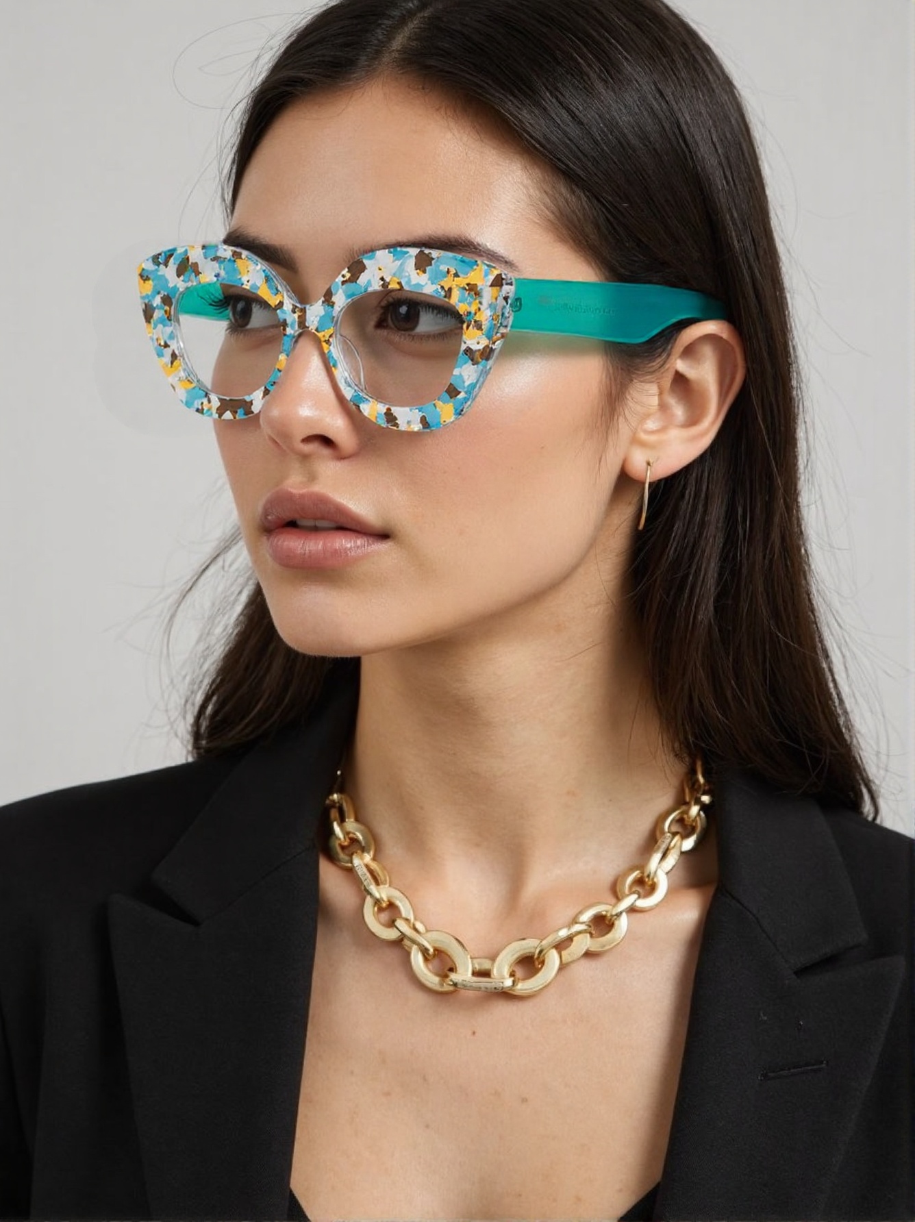Fashion Street Cat - Große Cat-Eye-Brille mit floraler Glasstruktur, elegante