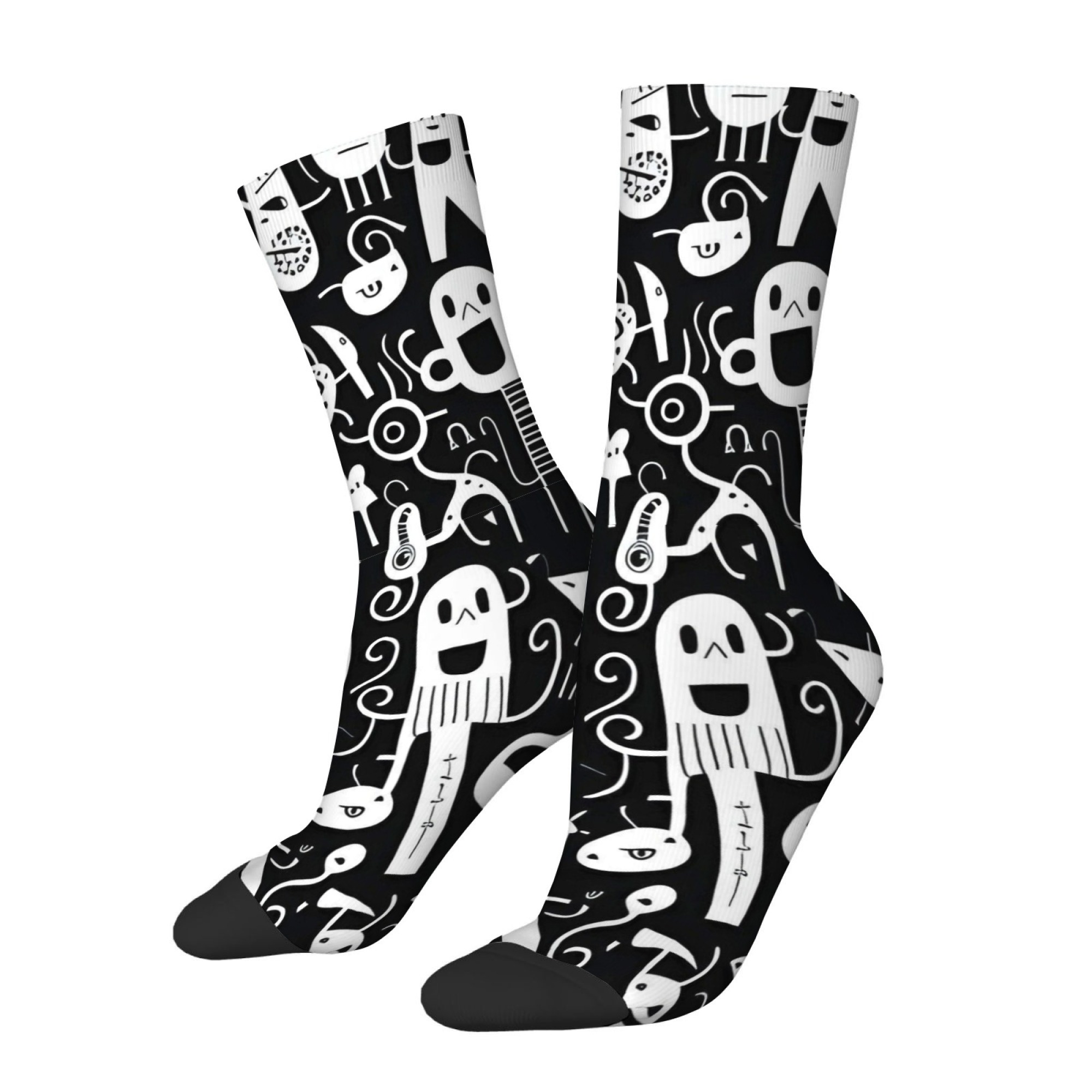 Schwarz-weiße Graffiti-Socken  – Street Fashion Youtube Bewertung und Preis