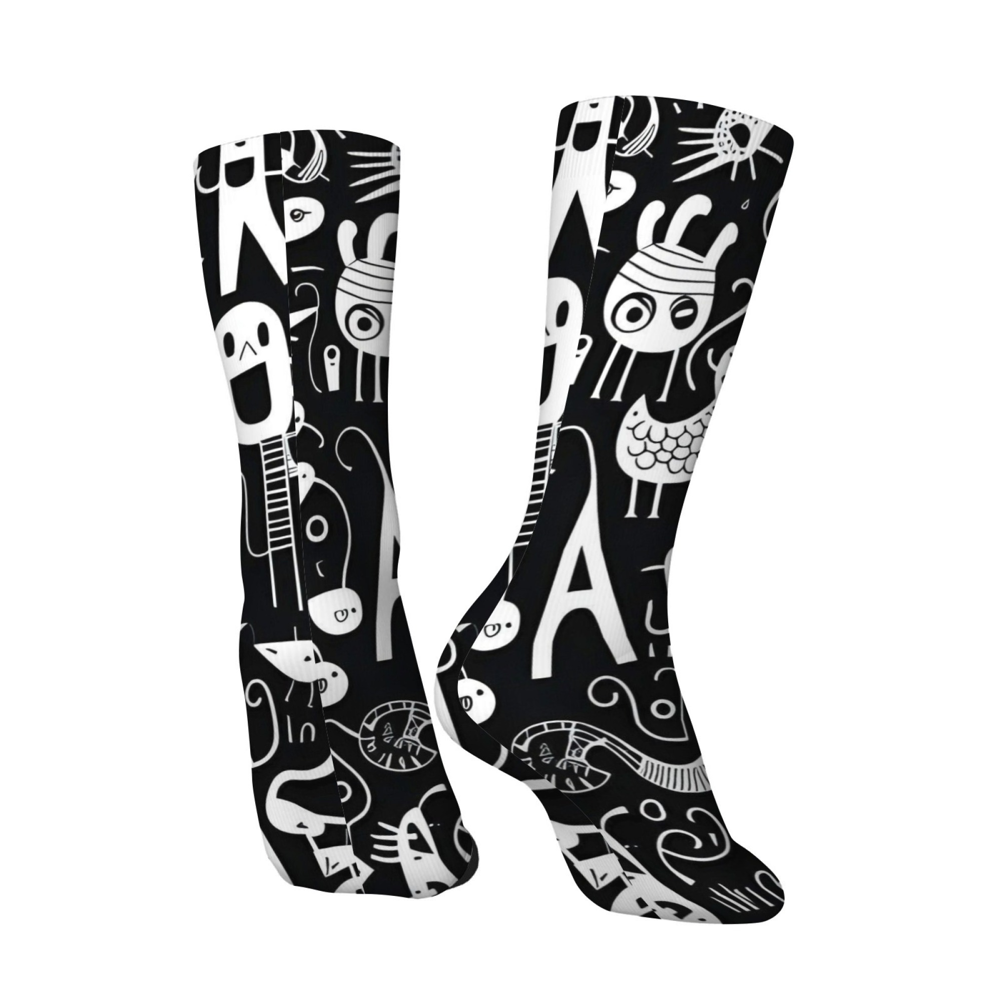 Schwarz-weiße Graffiti-Socken  – Street Fashion Youtube Bewertung und Preis